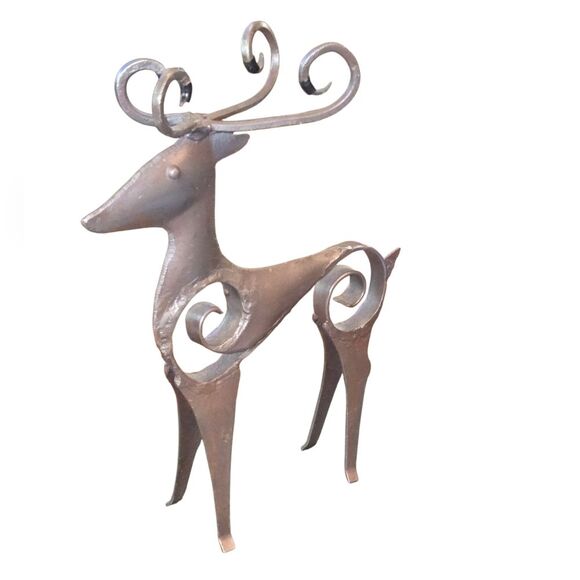 Brutalist Style Primitive Hand Crafted Welded Forged Iron Reindeer 9.5"X8"X2" - Picture 2 of 7